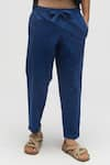 Terra Luna_Blue 100% Organic Handloom Oxford Cotton Solid Pant _Online_at_Aza_Fashions