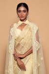 Pallavi Poddar_Yellow Net, Tissue Sequins, Light Gamma Mirror Work Embellished Cape Saree Set _Online_at_Aza_Fashions