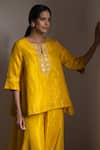 Shorshe Clothing_Yellow Handloom Tissue Embroidered Floral Notched Kurta And Gharara Set _Online_at_Aza_Fashions