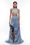 Deme By Gabriella_Blue Denim Square Neck Tube Gown _Online_at_Aza_Fashions