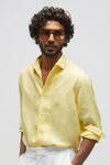 Terra Luna_Yellow 100% Linen Spread Collar Solid Shirt _Online_at_Aza_Fashions