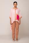 Ekavira_Pink Modal And Chameli Asymmetric Hem Shirt & Daisy Brown Pant Set _Online_at_Aza_Fashions