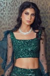 Shop_Mani Bhatia_Green Raw Silk Square Neck Sequin Embellished Lehenga Set _Online_at_Aza_Fashions