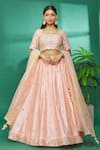 Surbhi Shah Peach Dupatta Organza, Lehenga And Blouse Spun Hand Embroidered Set Online at Aza Fashions Surbhi Shah_Peach Dupatta Organza, Lehenga And Blouse Spun Hand Embroidered Set _Online_at_Aza_Fashions