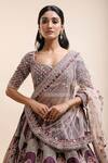 Kalighata_Purple Silk Cut Work, Embroidery, Raw Mughal Embellished Bridal Lehenga Set _Online_at_Aza_Fashions