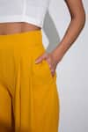 Pocketful Of Cherrie_Yellow Crepe Plain Pleated Cropped Culottes  _Online_at_Aza_Fashions