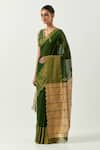 Label Earthen_Green Chanderi Silk Embroidered V Neck Hina Woven Saree With Blouse _Online_at_Aza_Fashions