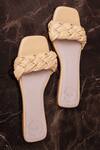 Myra_Yellow Plain Lemon Leather Twisted Braid Flats_Online_at_Aza_Fashions