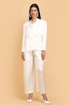 Label Ivish_Off White Silk Round Neck Tie-up Blazer Trouser Set _Online_at_Aza_Fashions