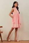 The Indian Cause_Peach Cotton Embroidery Bandeau Neck Short Dress_Online_at_Aza_Fashions