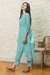 TATWA_Blue Kurta  Handloom Chanderi Hand Embroidered Resham Round Set  _Online_at_Aza_Fashions