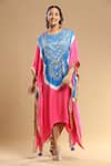 Etasha by Asha Jain_Blue Gajji Silk Embroidered Bandhani Round Mirror Embellished Pattern Kaftan _Online_at_Aza_Fashions