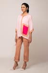 Ekavira_Pink Modal And Chameli Asymmetric Hem Shirt & Dahlia Brown Pant Set _Online_at_Aza_Fashions