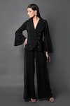Swatee Singh_Black Crepe Collared Bell Sleeve Coat Jumpsuit _Online_at_Aza_Fashions