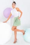 Pocketful Of Cherrie_Green Crepe Plain Short Pleated Skirt _Online_at_Aza_Fashions