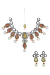 Ishhaara Multi Color Stones Contrast Kundan Embellished Necklace Set With Maangtikka Online at Aza Fashions Ishhaara_Multi Color Stones Contrast Kundan Embellished Necklace Set With Maangtikka _Online_at_Aza_Fashions