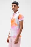 Genes Lecoanet Hemant_White Cotton Pique Floral Ombre Pattern Polo T-shirt _Online_at_Aza_Fashions