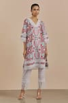 Sage Saga_Green Lawn Cotton Printed Digital V Neck Kurta _Online_at_Aza_Fashions