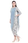 Soup by Sougat Paul_Blue Malaysian Silk Printed Draped Saree Dress_Online_at_Aza_Fashions