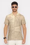 Lacquer Embassy_Beige Rayon Printed Linear Doodle Half Sleeve Shirt _Online_at_Aza_Fashions