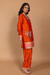 Varun Bahl_Orange Chanderi Silk Sequins, Embroidery V-neck Patchwork Kurta And Pant Set _Online_at_Aza_Fashions