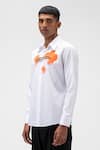 Genes Lecoanet Hemant_White Cotton Poplin Printed Abstract Floral Genes Orange Shirt _Online_at_Aza_Fashions