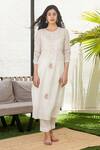 Tatwa Ivory Handloom Cotton, Viscose, Silk Embroidery, Sequins Yoke Kurta And Pant Set Online at Aza Fashions Tatwa_Ivory Handloom Cotton, Viscose, Silk Embroidery, Sequins Yoke Kurta And Pant Set _Online_at_Aza_Fashions