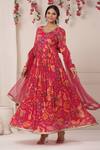 Bairaas_Magenta Chinon Hand Work Lace Trims Nigaar Floral Pattern Anarkali With Dupatta_Online_at_Aza_Fashions