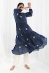 Khat_Blue Handloom , Handwoven Polka Pattern Tiered Kurta And Pant Set _Online_at_Aza_Fashions