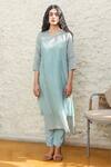 Tatwa_Blue Handloom Cotton, Viscose, Silk Sequins, Zari Chanderi Kurta And Pant Set _Online_at_Aza_Fashions