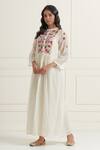 Ikshita Choudhary_White Chanderi Embroidery, Sequins Mandarin Collar Hand Placket Dress_Online_at_Aza_Fashions