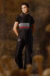 Eclat By Prerika Jalan_Black Silk, Chanderi, Organza Beads Turtle Neck Embroidered Jumpsuit _Online_at_Aza_Fashions