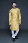 Sanjev Marwaaha_Yellow Cotton, Silk Embroidery Hand Motif Kurta And Pant Set_Online_at_Aza_Fashions