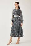 KoAi_Blue Chiffon Floral Print Midi Dress_Online_at_Aza_Fashions