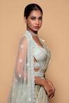 Pallavi Poddar_Green Organza Embroidered Sequin Light Alpha Mirrorwork Border Saree Set _Online_at_Aza_Fashions