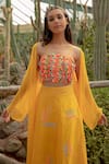 Kacha Tanka_Yellow Dupion Art Silk Hand Embroidery Danka 3d Flower Work Top And Skirt Set_Online_at_Aza_Fashions