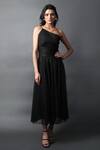 Swatee Singh_Black Crystals One Shoulder Strappy Flared Dress_Online_at_Aza_Fashions