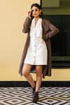 B'Infinite_Brown Suede Flap Collar Overcoat With Short Dress_Online_at_Aza_Fashions