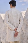 Seema Gujral_Off White Sherwani Raw Silk Embroidery Floral Set _Online_at_Aza_Fashions