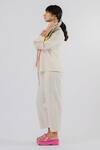 Tussah By Siddhi Shah_Off White , Handloom Patchwork V-neck Shirt And Pant Set _Online_at_Aza_Fashions