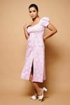 Ahi Clothing_Purple Cotton Floral Sweetheart Neck Print Dress _Online_at_Aza_Fashions