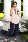 Shilpi Gupta_Pink Cape Miami , Trouser Poly Satin Asymmetric And Harem Pant Set_Online_at_Aza_Fashions
