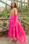 Kacha Tanka_Pink Dupion Art Silk Hand Embroidery 3d Flower Applique Crop Top And Skirt Set _Online_at_Aza_Fashions