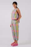 Tussah By Siddhi Shah_Multi Color Cotton Round Neck Checkered Crop Top With Pant _Online_at_Aza_Fashions