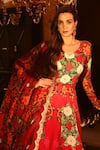 SANAM_Red Pure Silk Floral Patterns Leaf Neck Juliette Anarkali With Dupatta _Online_at_Aza_Fashions