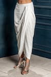 Monk & Mei_Cream Velvet Embroidered Chikankari Aaliyah Coat And Dhoti Skirt Set For Women_Online_at_Aza_Fashions