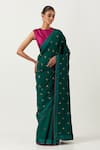 Label Earthen_Green Chiniya Silk Embroidered Floral Hazzarbuti Saree With Blouse  _Online_at_Aza_Fashions