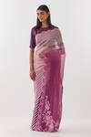 Amisha Kothari_Pink Saree Silk Organza Printed Stripe Suman And _Online_at_Aza_Fashions