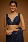 Neeta Lulla_Blue Tulle Sequins V-neck Nia Embellished Saree With Blouse _Online_at_Aza_Fashions