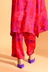 Moh India_Magenta Cupro Printed Flower Boat Neck Full Sleeve Tunic And Trouser Set_Online_at_Aza_Fashions
